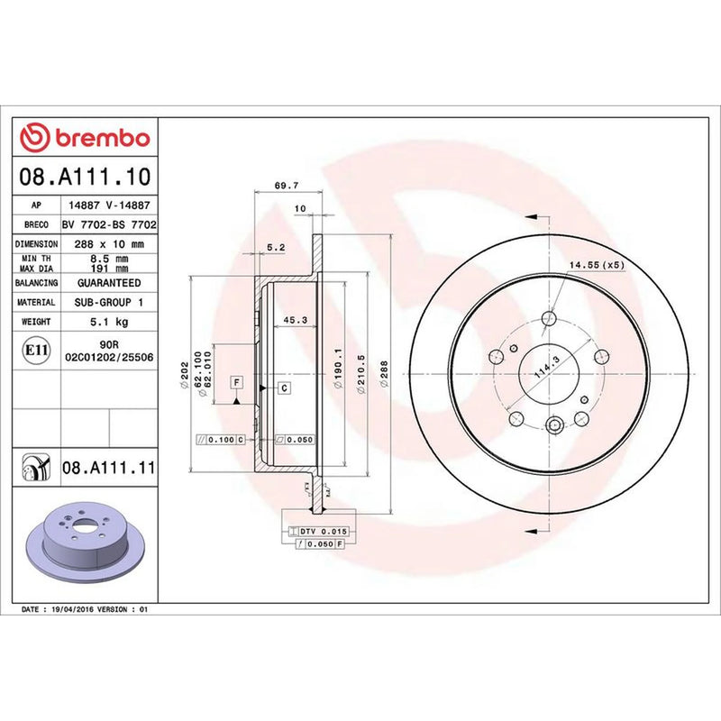 Brembo 2 x Solid Rear Brake Discs 08.A111.11