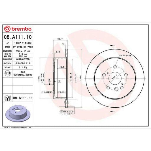 Brembo 2 x Solid Rear Brake Discs 08.A111.11