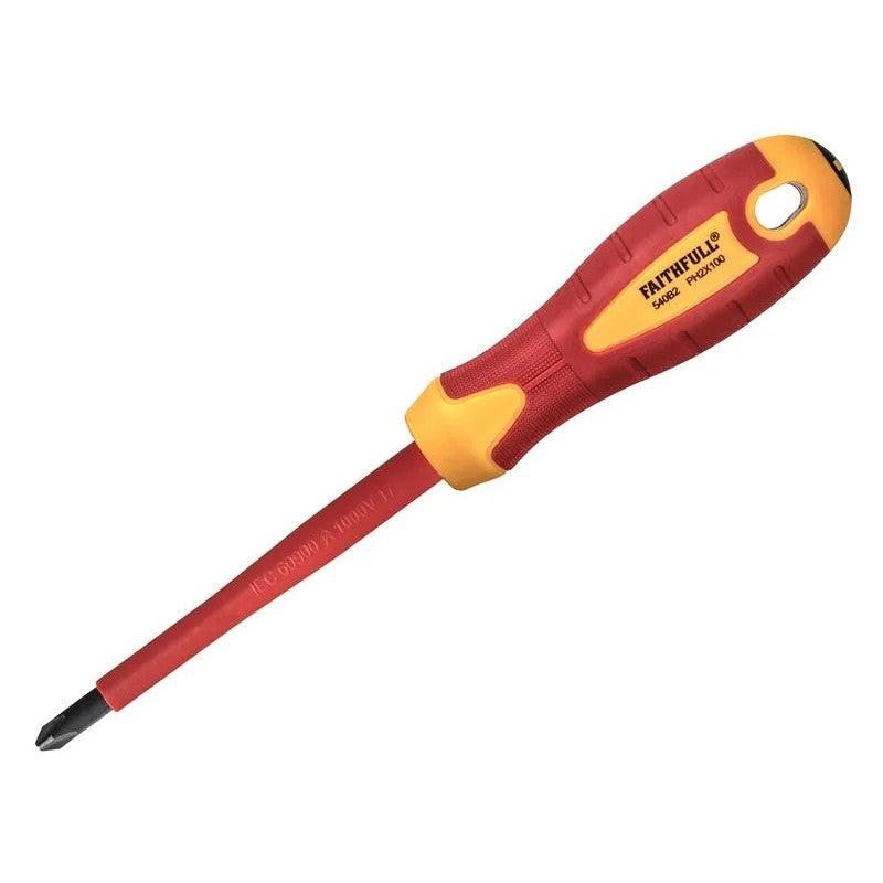 Faithfull VDE Soft Grip Screwdriver Phillips Tip PH2 x 100mm - FAISDVDEPH2