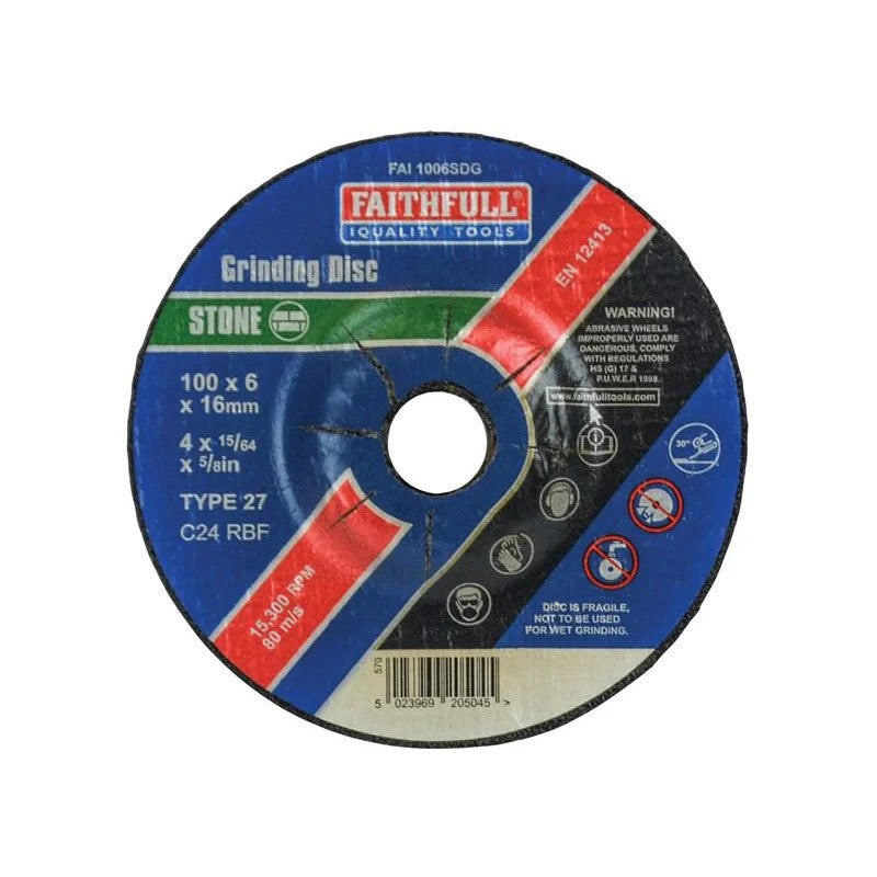 Faithfull Depressed Centre Stone Grinding Disc 100 x 6 x 16mm - FAI1006SDG