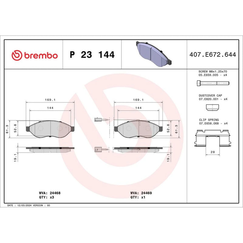 Brembo 4 x Front Brake Pad Set P23144