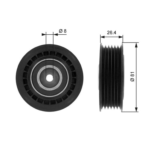 Gates V-Ribbed Belt Tensioner Pulley 81mm OD Wide T36000