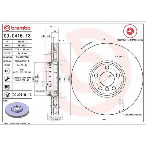 Brembo Aluminium Front Brake Disc Hub Brake Discs 09.C416.13