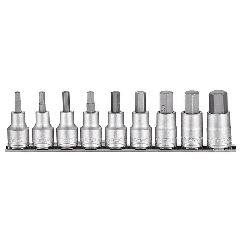 Teng Tools Clip Rail Set 9 Hex Bit Sockets 1/2" Drive