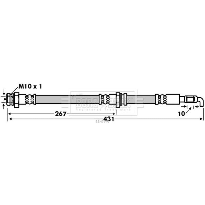 Borg & Beck Brake Hydraulic Hose Line Front Left BBH7640