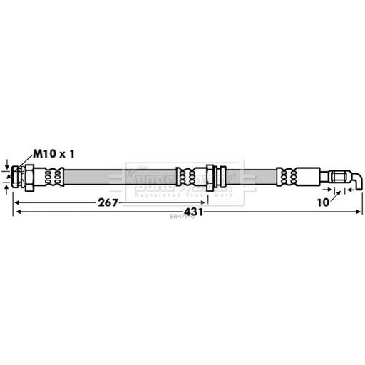 Borg & Beck Brake Hydraulic Hose Line Front Left BBH7640