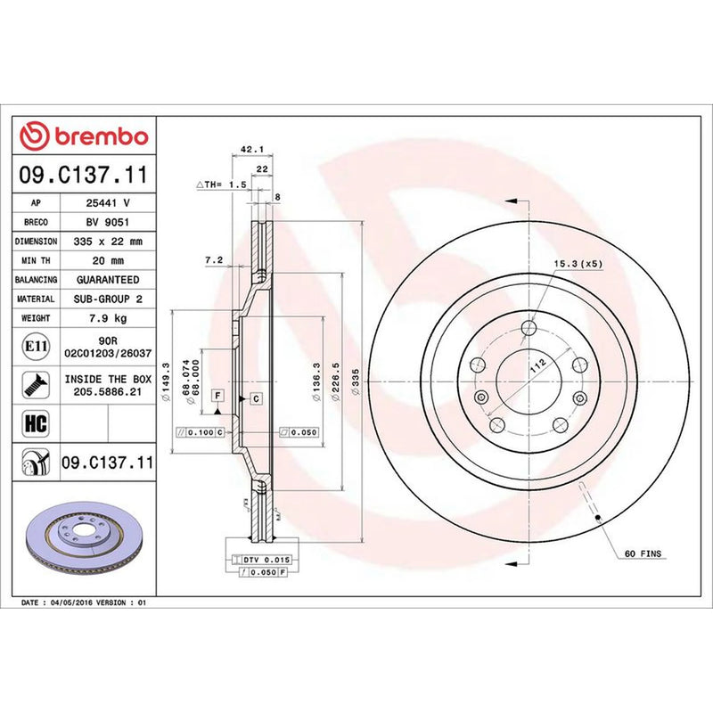 Brembo 2 x Rear Brake Discs 09.C137.11