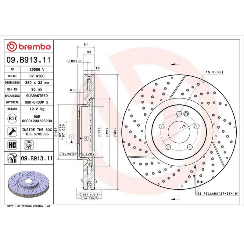 Brembo 2 x / Front Brake Discs 09.B913.11