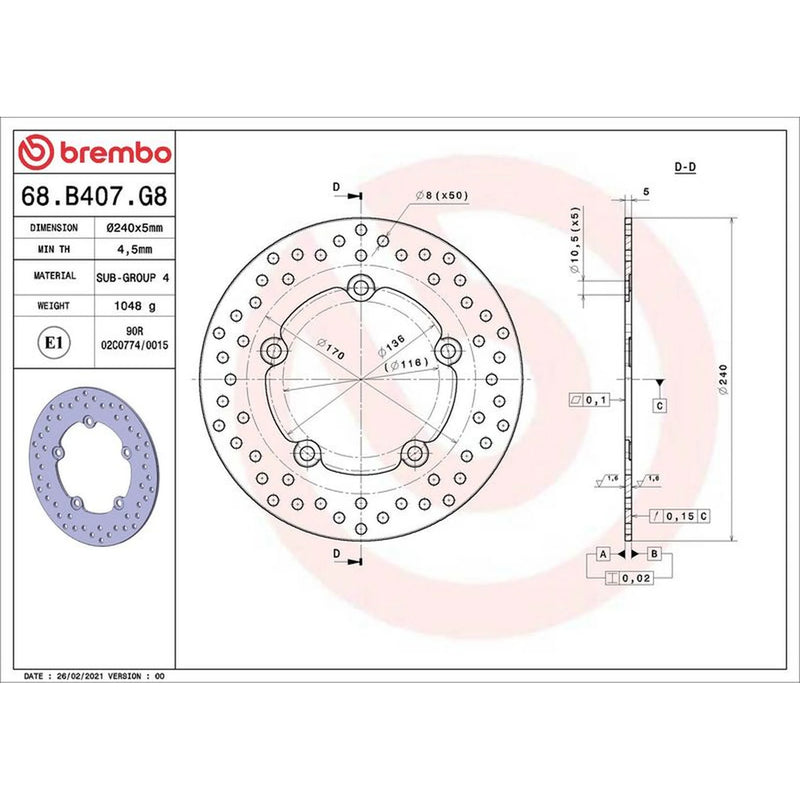 Brembo 2 x Rigid Rear Brake Disc Brake Discs 68B407G8