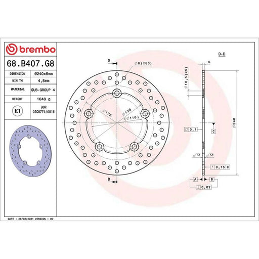 Brembo 2 x Rigid Rear Brake Disc Brake Discs 68B407G8