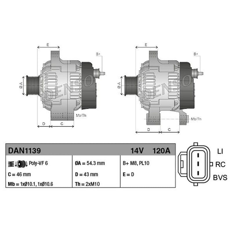 Denso Car Alternator 12V DAN1139