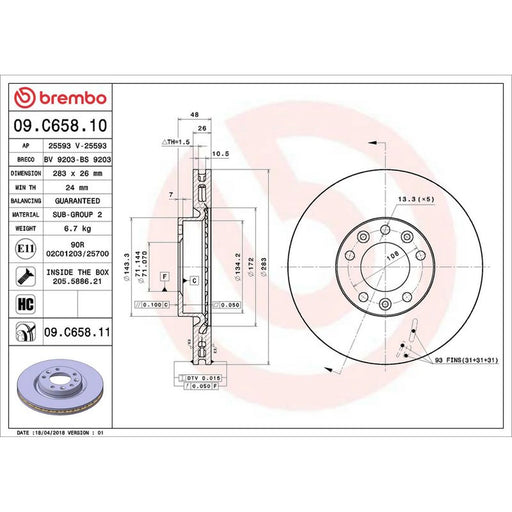 Brembo 2 x Front Brake Discs 09.C658.11