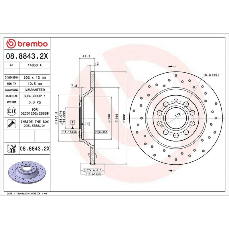 Brembo Xtra 2 x Rear Brake Discs 08.8843.2X