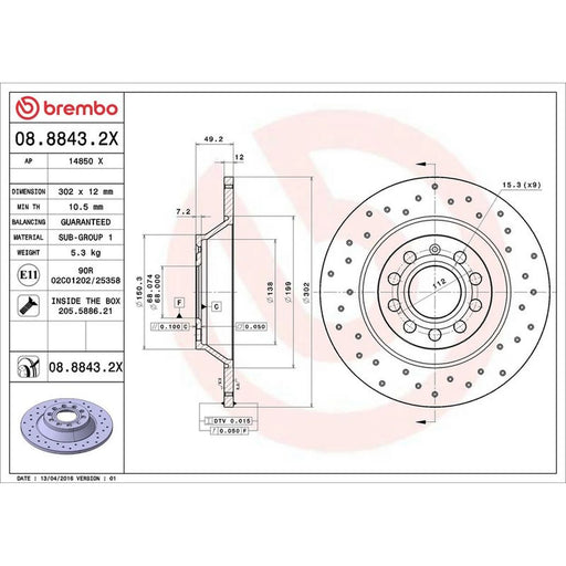 Brembo Xtra 2 x Rear Brake Discs 08.8843.2X