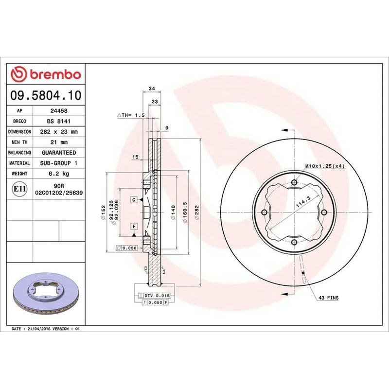 Brembo 2 x Front Brake Discs 09.5804.10