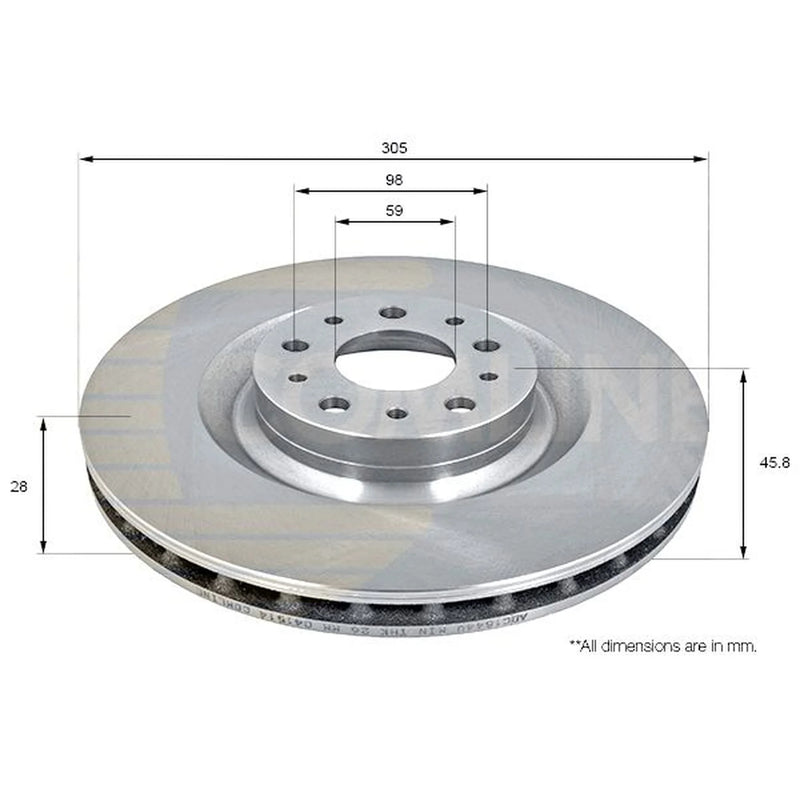 Comline 2 x Internally Vented Front Brake Discs ADC1844V