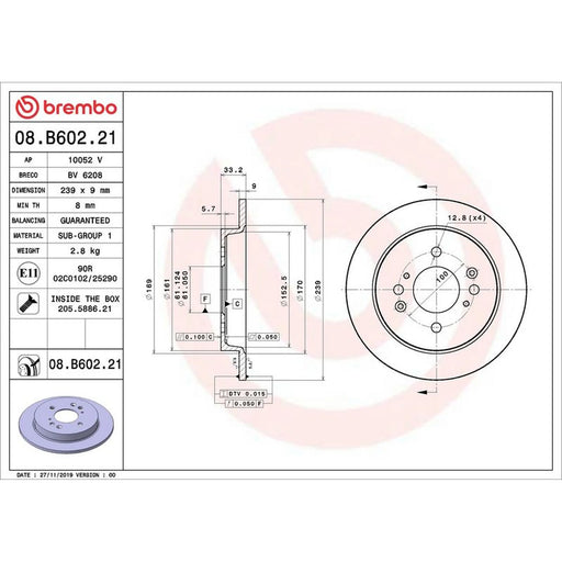 Brembo 2 x Solid Rear Brake Discs 08.B602.21