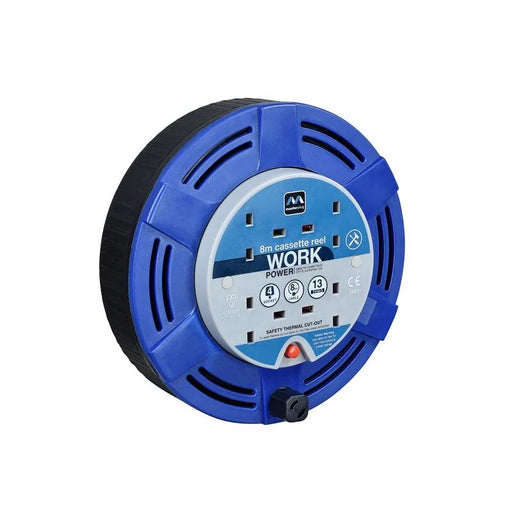 Masterplug Cassette Cable Reel 240V 13A 4-Socket Thermal Cut-Out Blue 8m