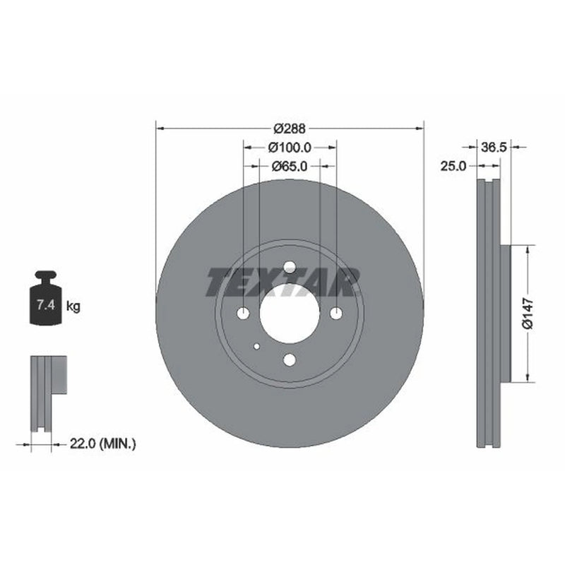 Textar 2 x Externally Vented Front Brake Discs 92302303
