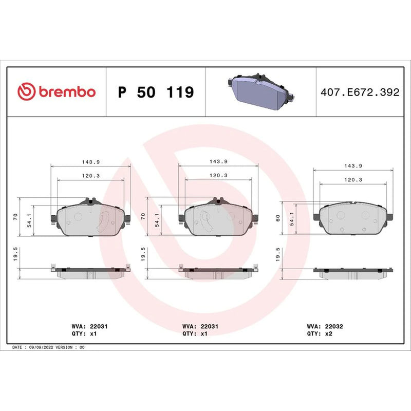Brembo 4 x Front Brake Pad Set P50119