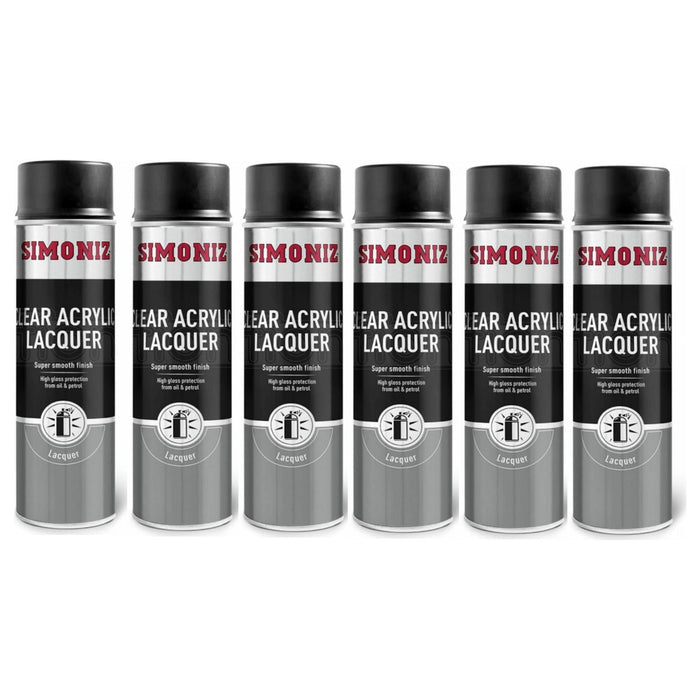 6x Simoniz Clear Acrylic Lacquer Smooth High Gloss Aerosol Spray Paint 500ml Simoniz  - Town Parts