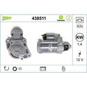 Valeo Starter Motor 12V 1.4kW 11 Teeth 438511