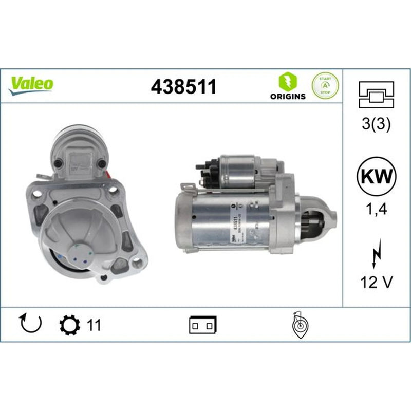 Valeo Starter Motor 12V 1.4kW 11 Teeth 438511