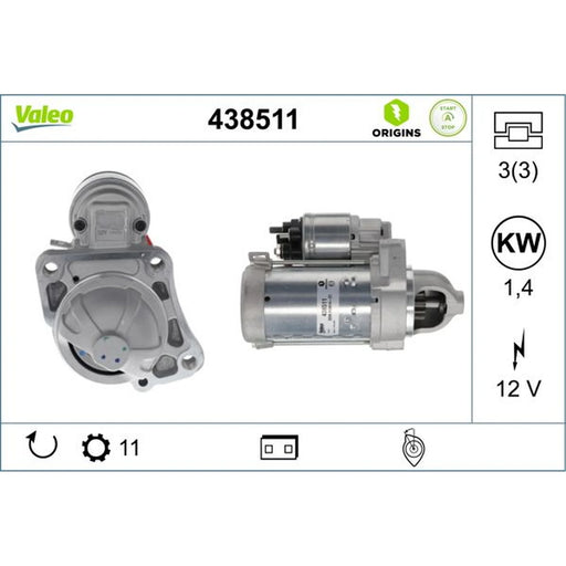 Valeo Starter Motor 12V 1.4kW 11 Teeth 438511