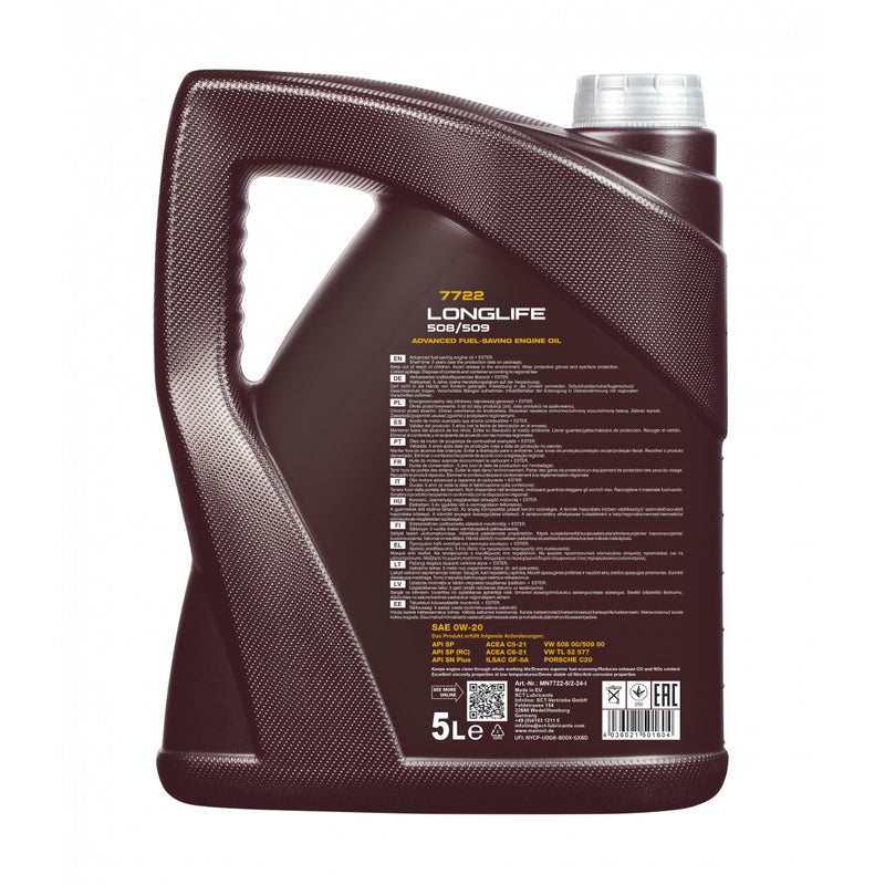 Mannol VW 508 509 0W-20 0W20 Fully Synthetic Long Life Engine Oil MB 229.71 5L
