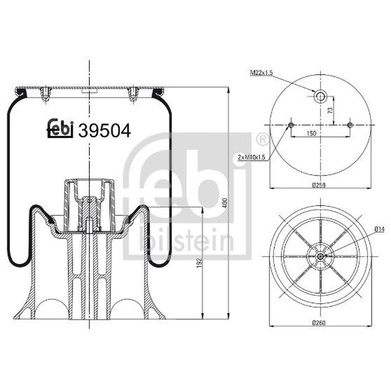 Febi Air Suspension Bellow 260mm 39504