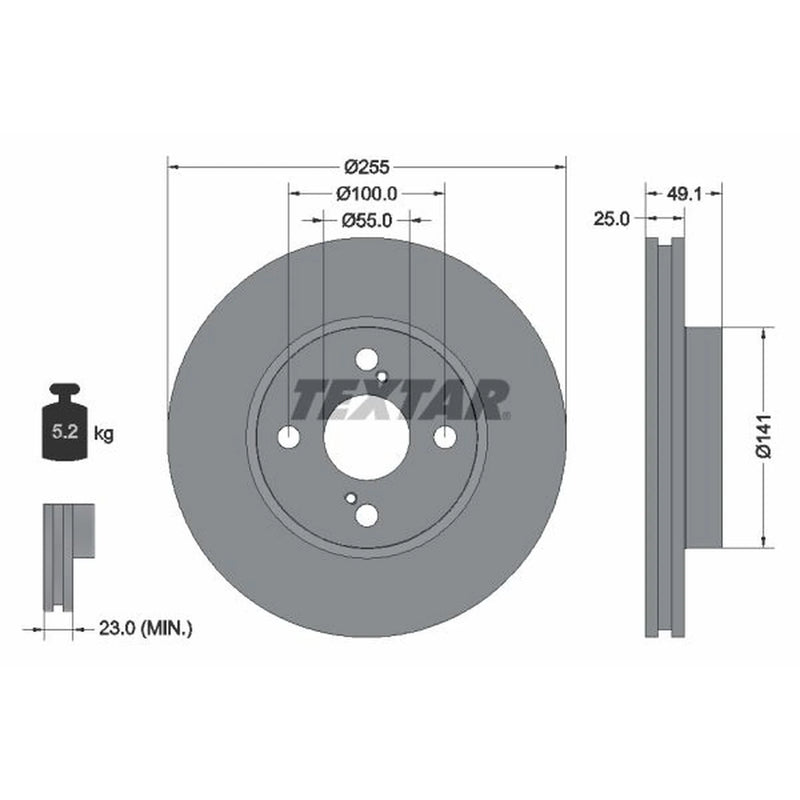 Textar 2 x Vented Front Brake Discs 92125903