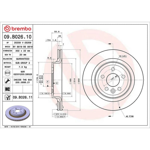 Brembo 2 x Internally Vented Rear Brake Discs 09.B026.11