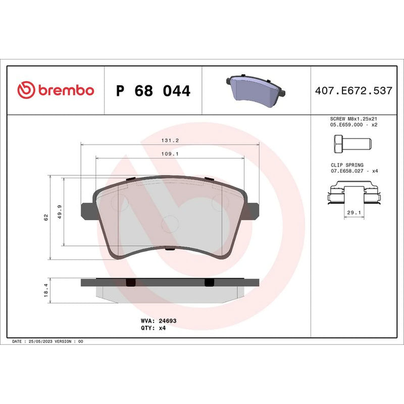 Brembo 4 x Front Brake Pad Set P68044
