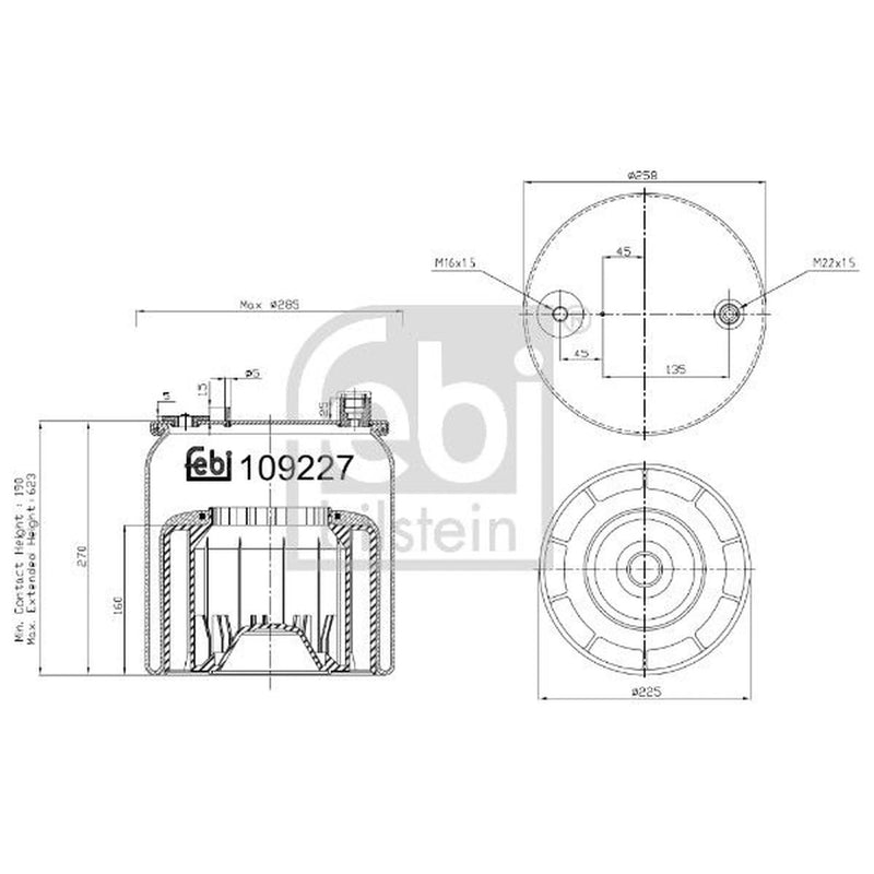 Febi Air Suspension Bellow 225mm Rear Right 109227