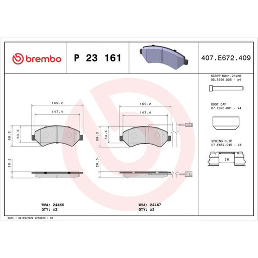 Brembo 4 x Front Brake Pad Set P23161