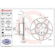Brembo 2 x Slotted Front Brake Discs 09.C114.75