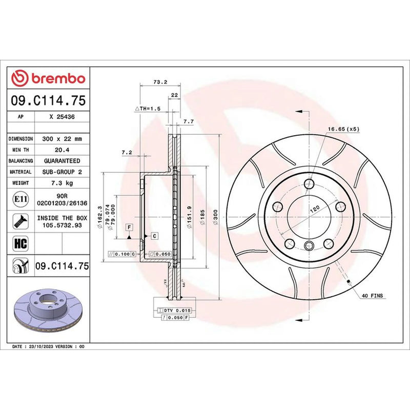 Brembo 2 x Slotted Front Brake Discs 09.C114.75