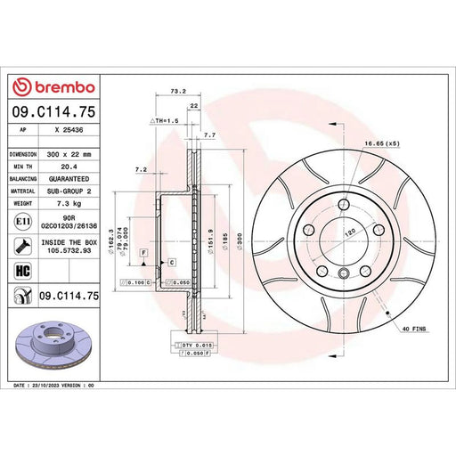 Brembo 2 x Slotted Front Brake Discs 09.C114.75