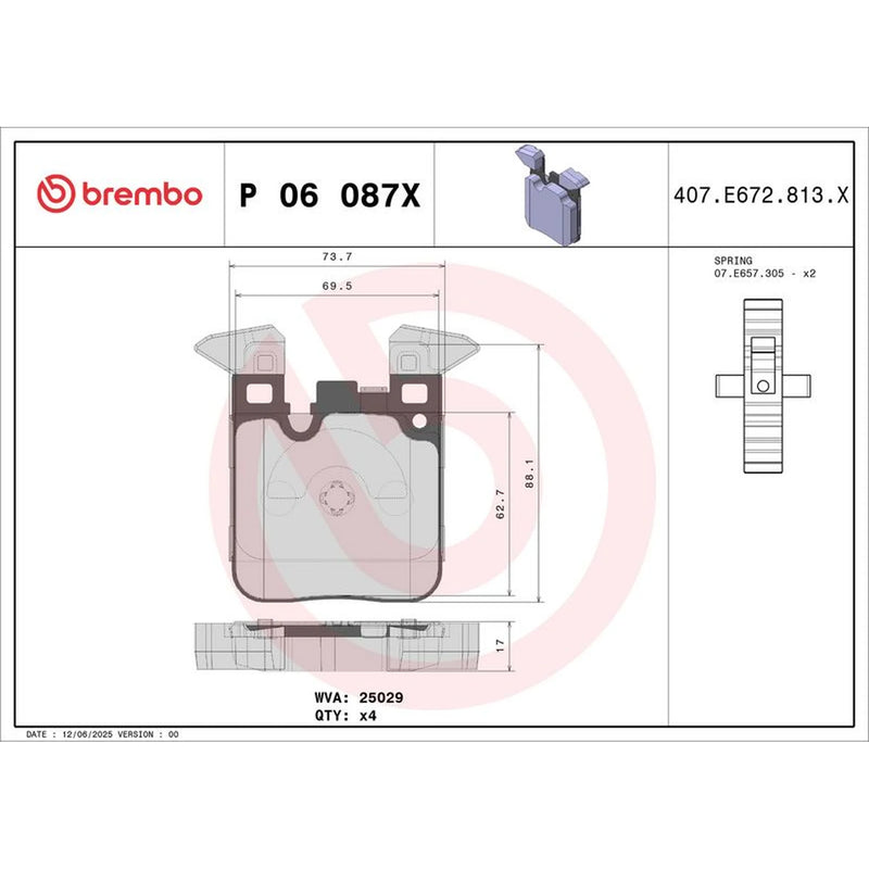 Brembo 4 x Rear Brake Pad Set P06087X