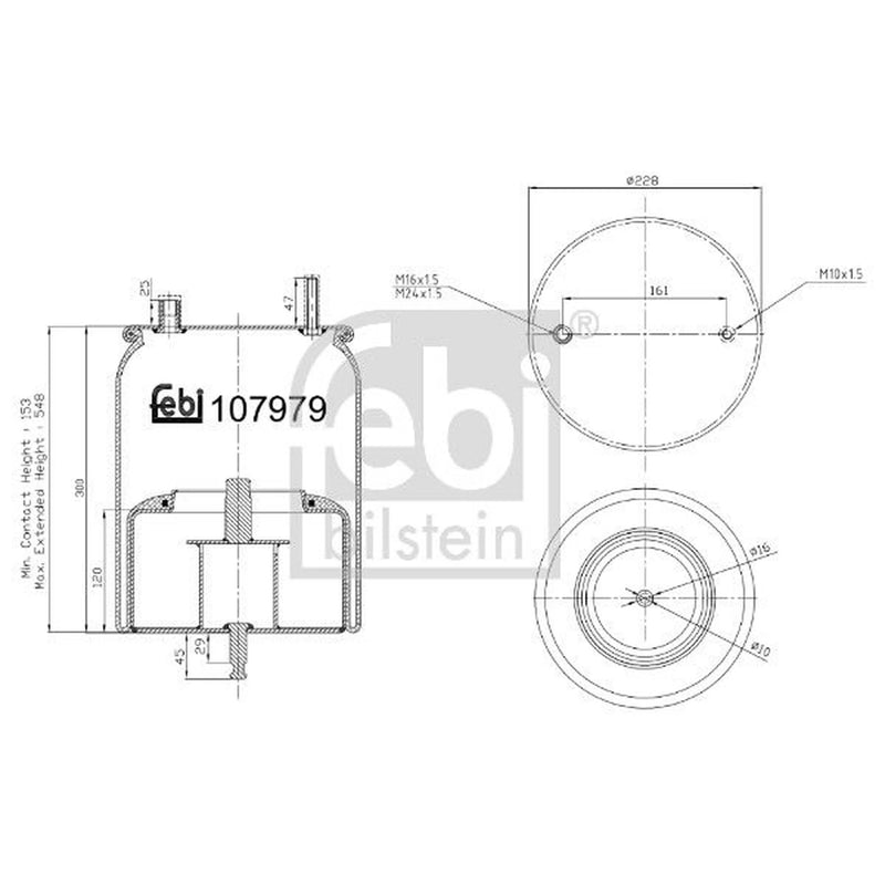 Febi Air Suspension Bellow 228mm non-steered leading axle 107979