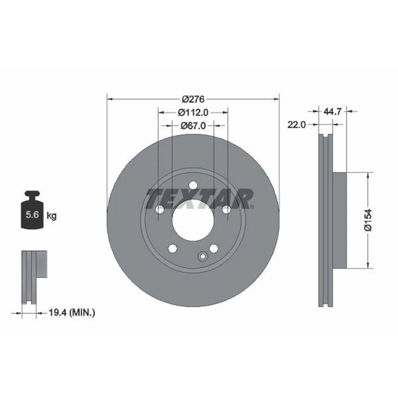 Textar 2 x Vented Front Brake Discs 92131903