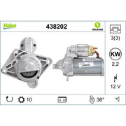 Valeo Starter Motor 12V 2.2kW 10 Teeth 438202