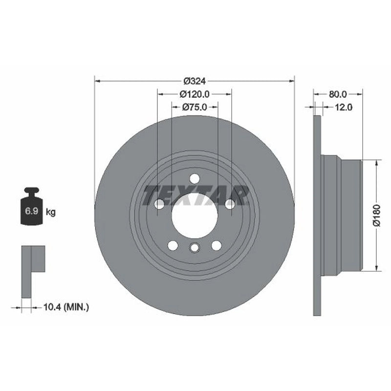 Textar 2 x Solid Rear Brake Discs 92107403