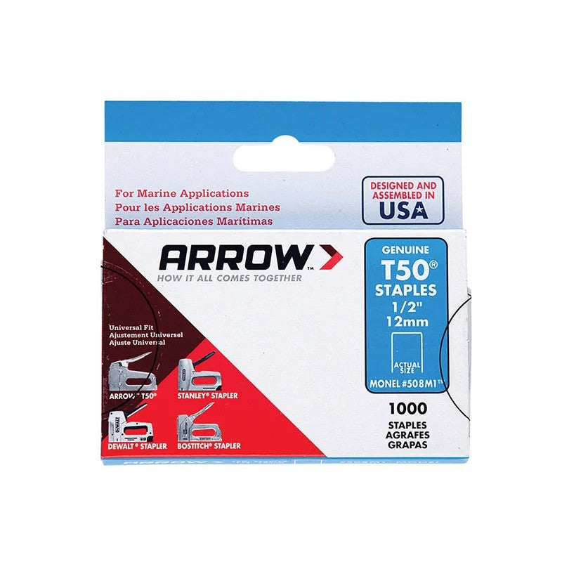 Arrow T50M 508m Monel Staples 12mm (1/2in) (Box 1000) - A508M1