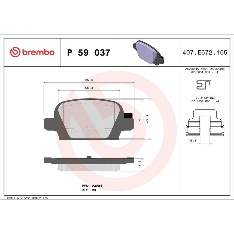 Brembo 4 x Rear Brake Pad Set P59037