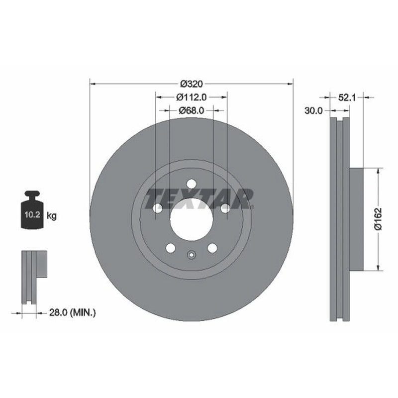 Textar 2 x Internally Vented Brake Discs 92229303