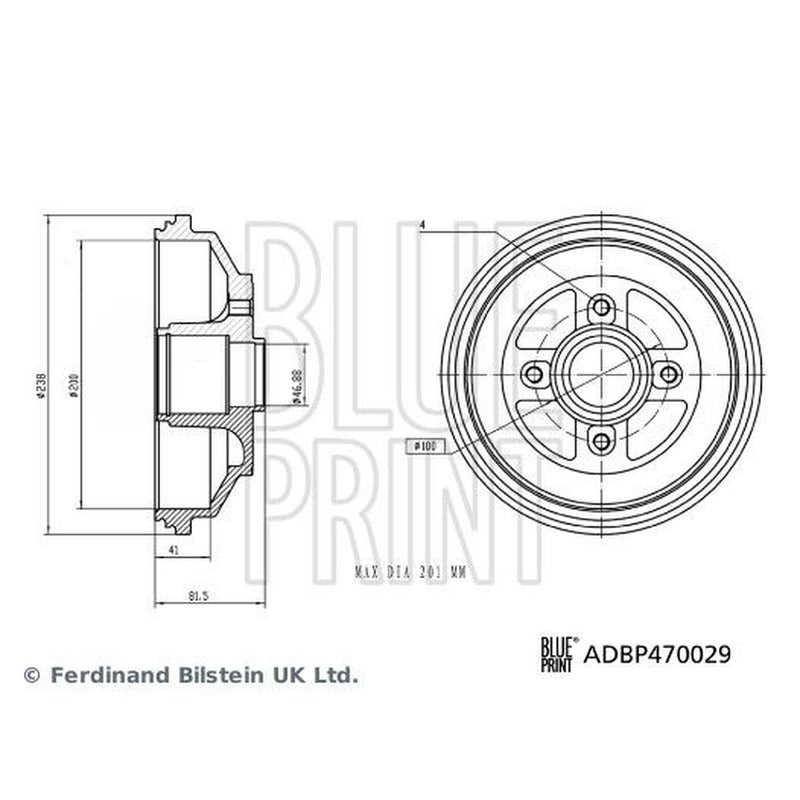Blue Print Brake Drum Assembly Rear ADBP470029