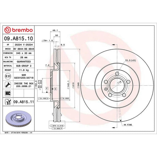 Brembo 2 x Front Brake Discs 09.A815.11