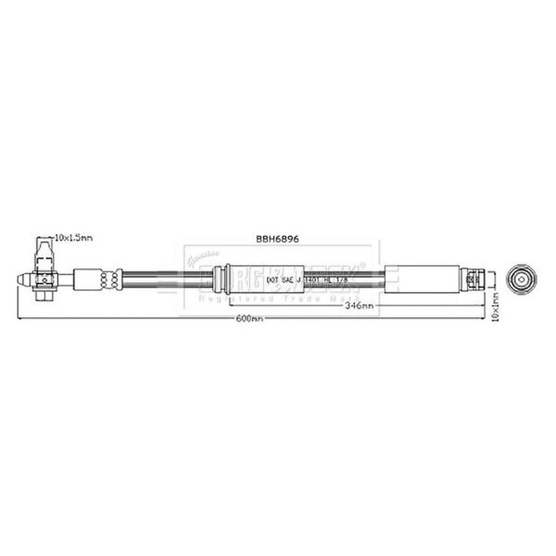 Borg & Beck Brake Hydraulic Hose Line Front Left BBH6896