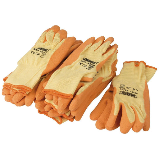 Draper Heavy Duty Latex Coated Work Gloves, Extra Large, Orange (Pack of 10) Draper  - Town Parts